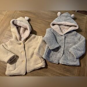 Baby Gap Cozy Knit Baby Hoodies in Cream and Gray